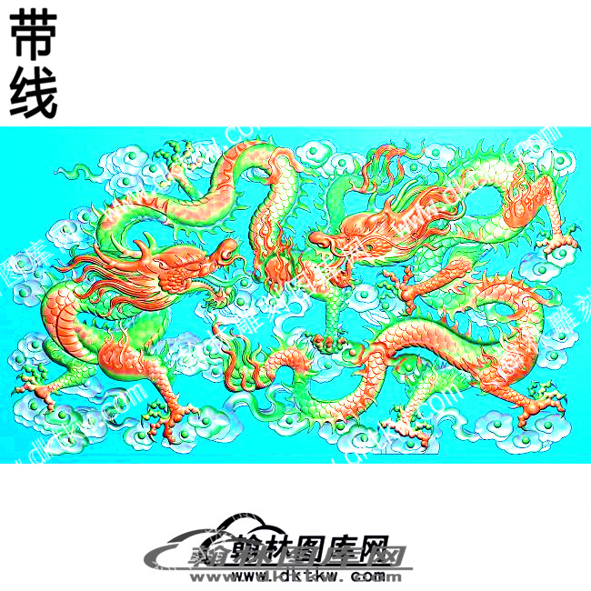 藏式动物双龙戏珠带线精雕图(ZSDW-04-04).jpg