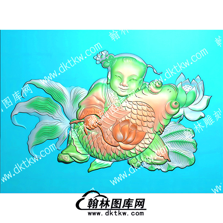 童子荷花鲤鱼连年有余（QTG-147）.jpg