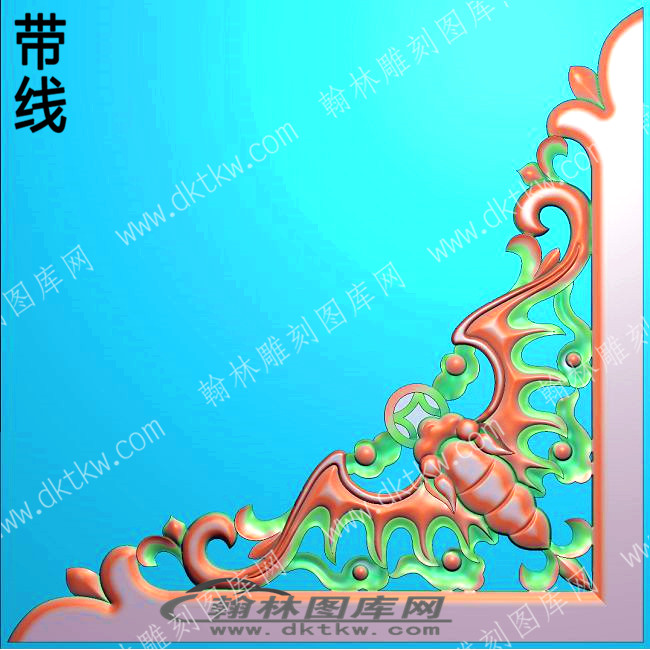 藏式家具蝙蝠铜钱1角花带线精雕图(ZSJJ-01-02).jpg