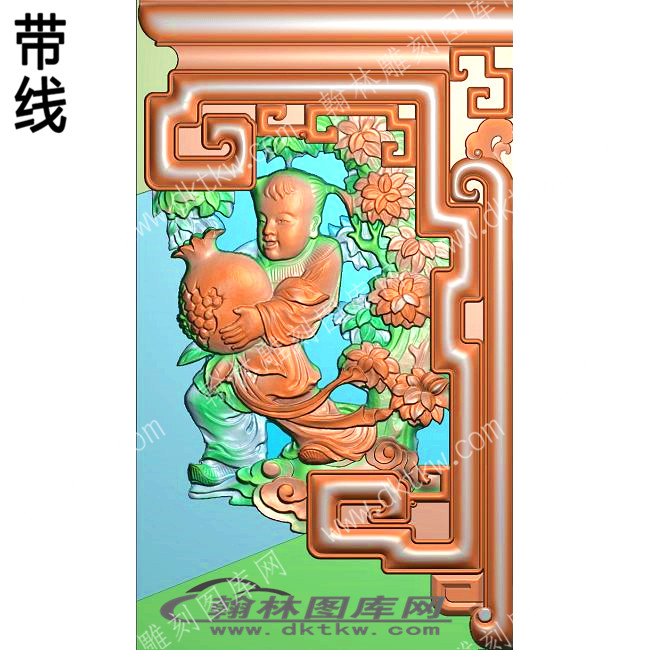 家具部件下角花石榴1带线精雕图(ZSJJ-01-50).jpg