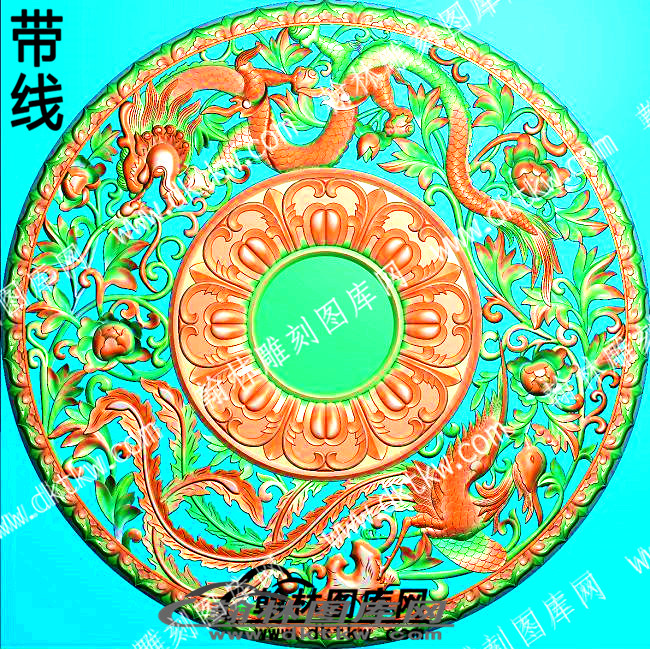 藏式家具龙凤花草圆盘带线精雕图(ZSJJ-04-03).jpg
