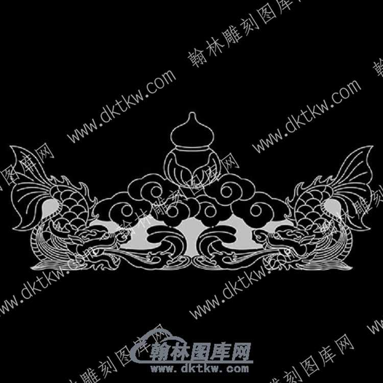 墓碑碑头双龙宝葫芦祥云线雕图（MBBT-299).jpg