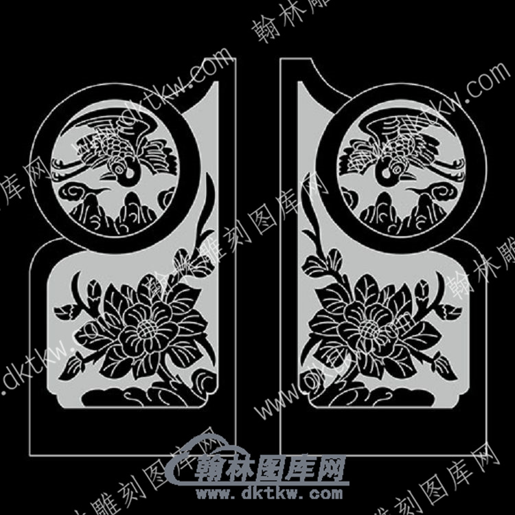 墓碑抱鼓耳朵喜鹊花草线雕图（MBBG-824).jpg
