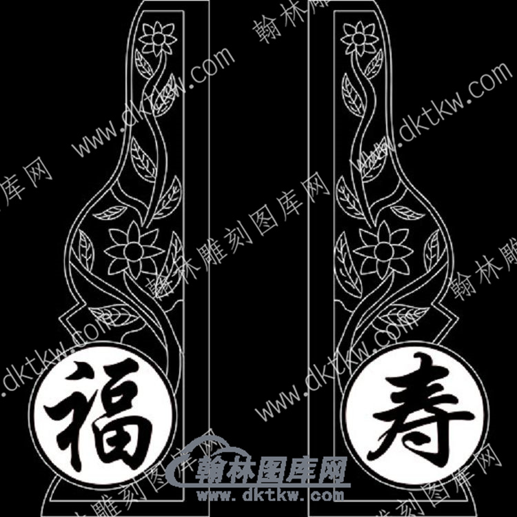 墓碑抱鼓耳朵花草福寿线雕图（MBBG-802).jpg