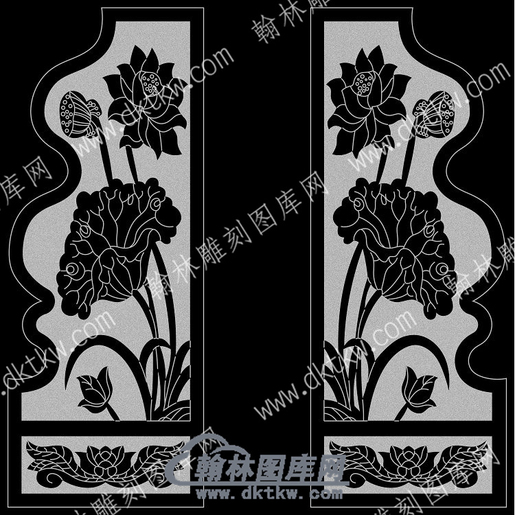 墓碑抱鼓耳朵荷叶莲花莲蓬线雕图（MBBG-847).jpg