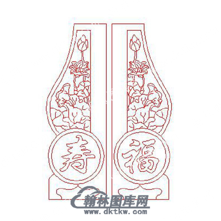 墓碑抱鼓耳朵莲花福寿矢量线雕图（MBBG-834).jpg