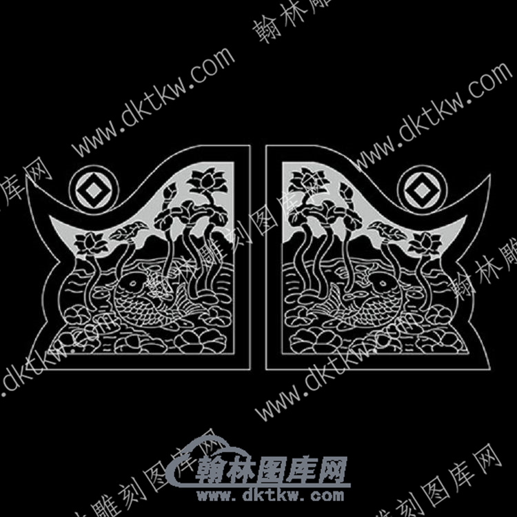 墓碑抱鼓耳朵莲花鲤鱼铜钱线雕图（MBBG-843).jpg