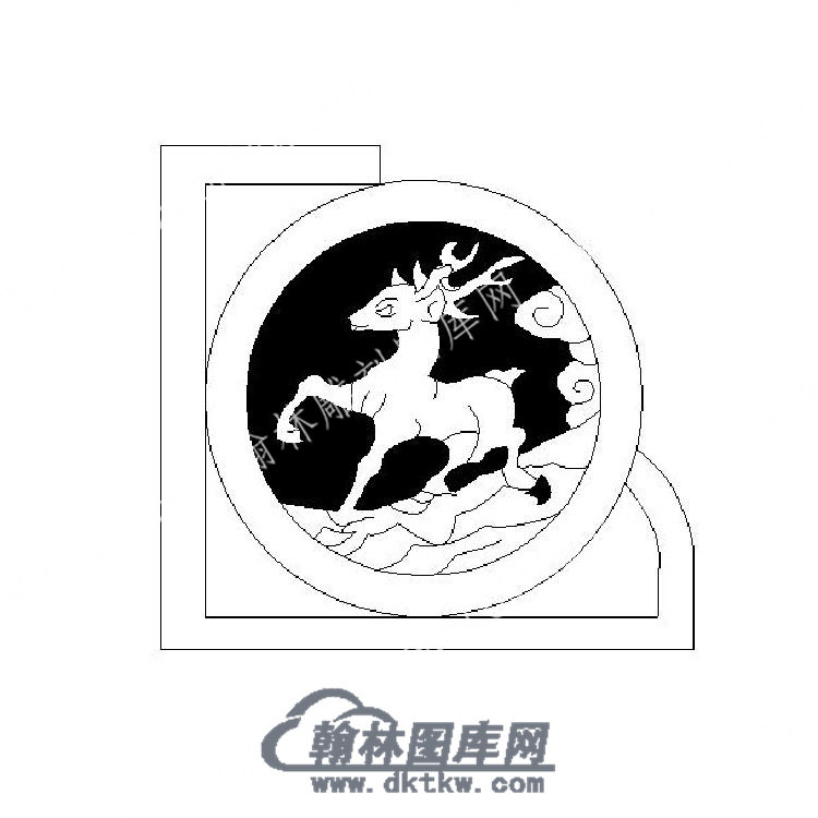 墓碑抱鼓耳朵鹿矢量线雕图（MBBG-786).jpg