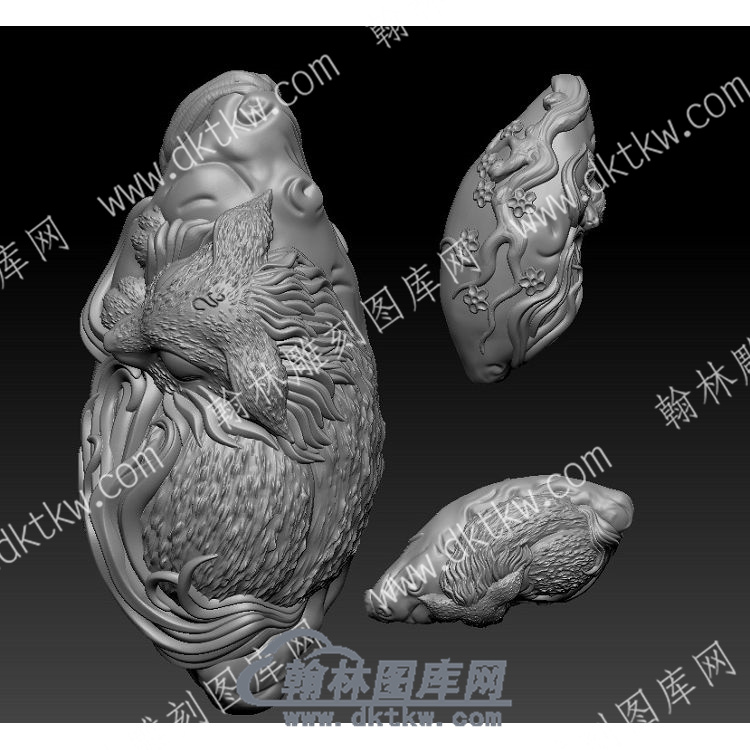 立体梅花狐狸圆雕图（YDDW-067）.jpg
