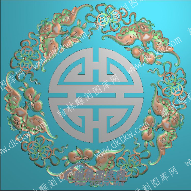 中式蝙蝠桃铜钱精雕图（ZSDW-047）.jpg