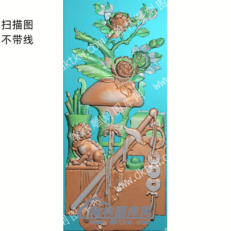 中式博古宝剑铜钱狮子画轴花瓶扫描图（ZSBG-083）.jpg