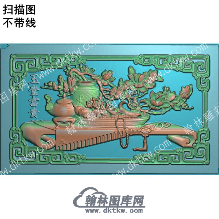 中式博古铜钱珠串花玉堂富贵扫描图（ZSBG-044）.jpg