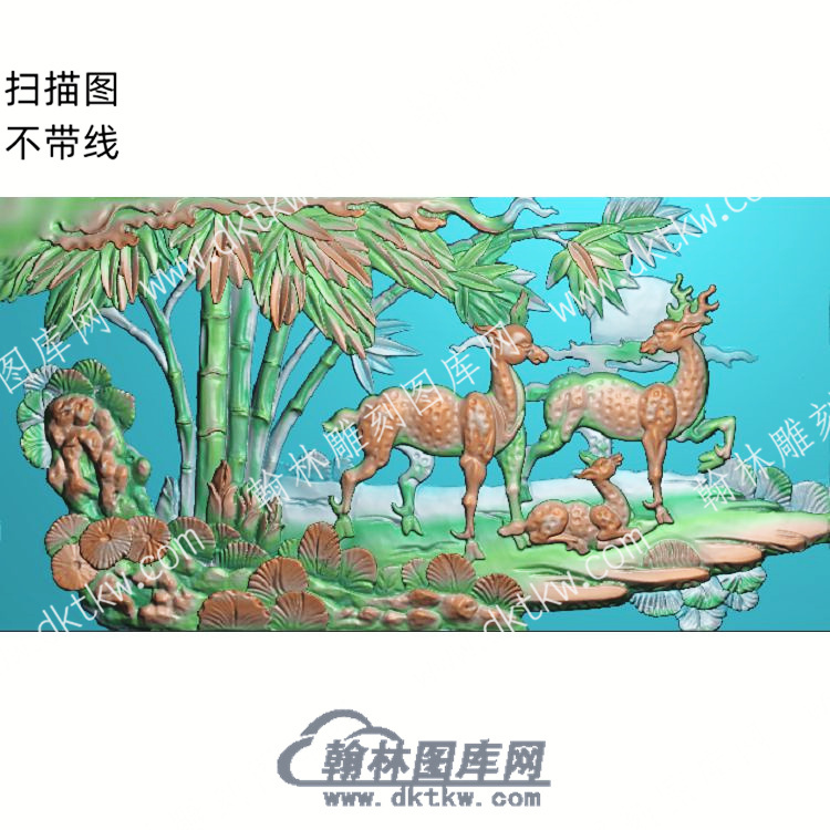 中式梅花鹿竹子竹笋扫描图（ZSDW-049）.jpg