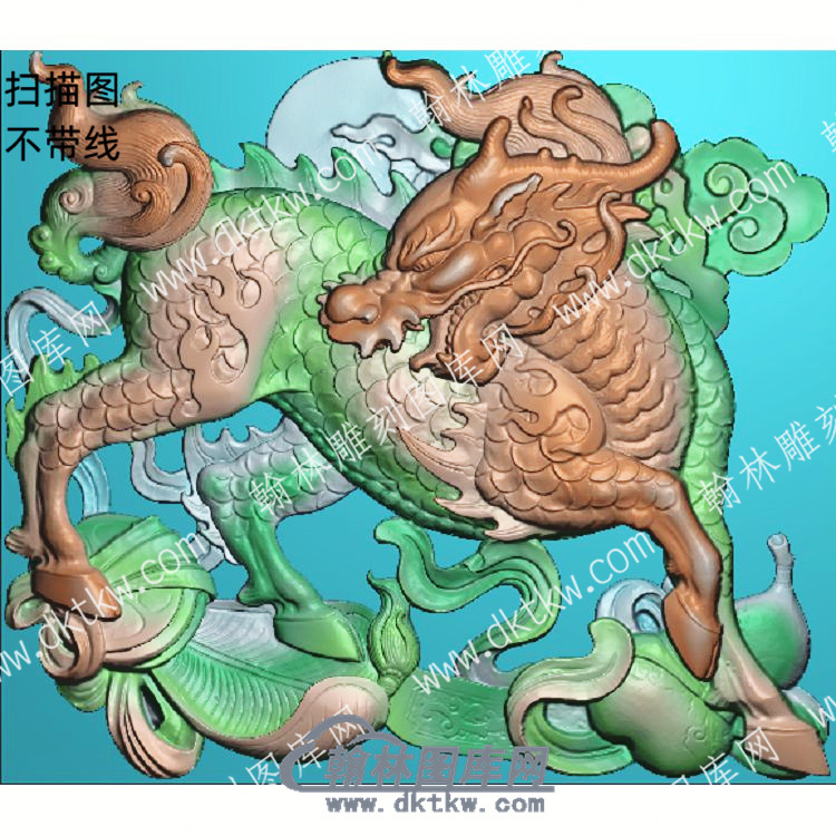 中式麒麟葫芦芭蕉扇精雕图（ZSDW-142）.jpg