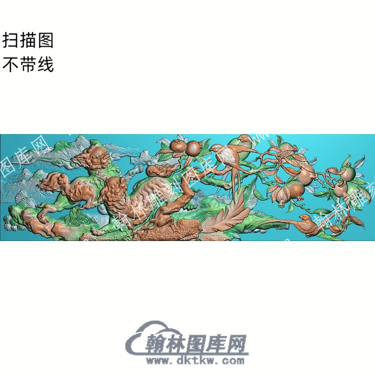 中式狮子石榴鸟精雕图（ZSDW-066）.jpg