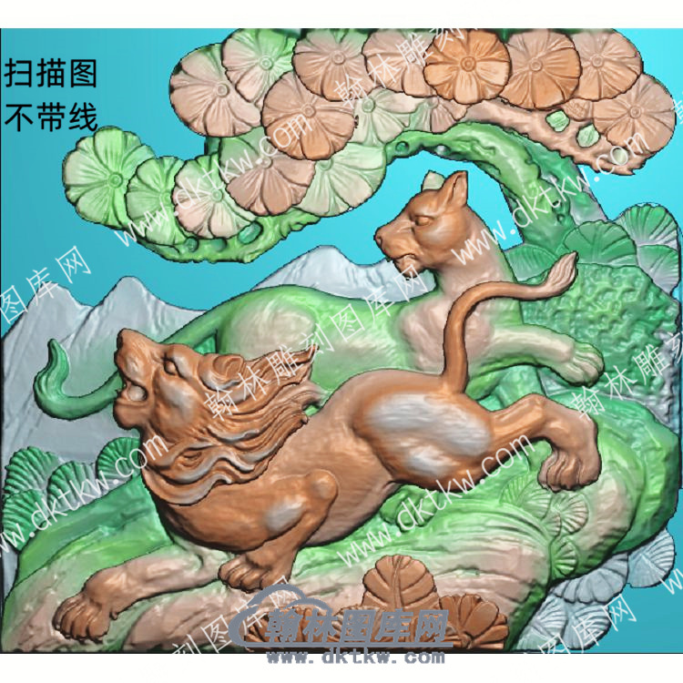 中式狮子松柏精雕图（ZSDW-074）.jpg