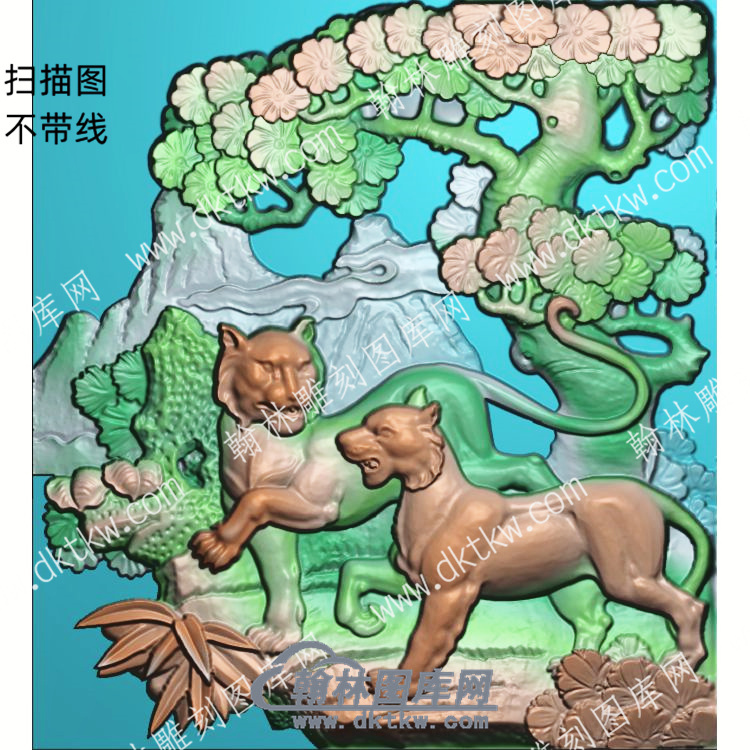 中式狮子松柏精雕图（ZSDW-092）.jpg