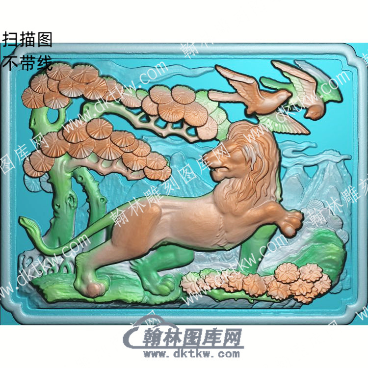 中式狮子松柏鸟精雕图（ZSDW-085）.jpg