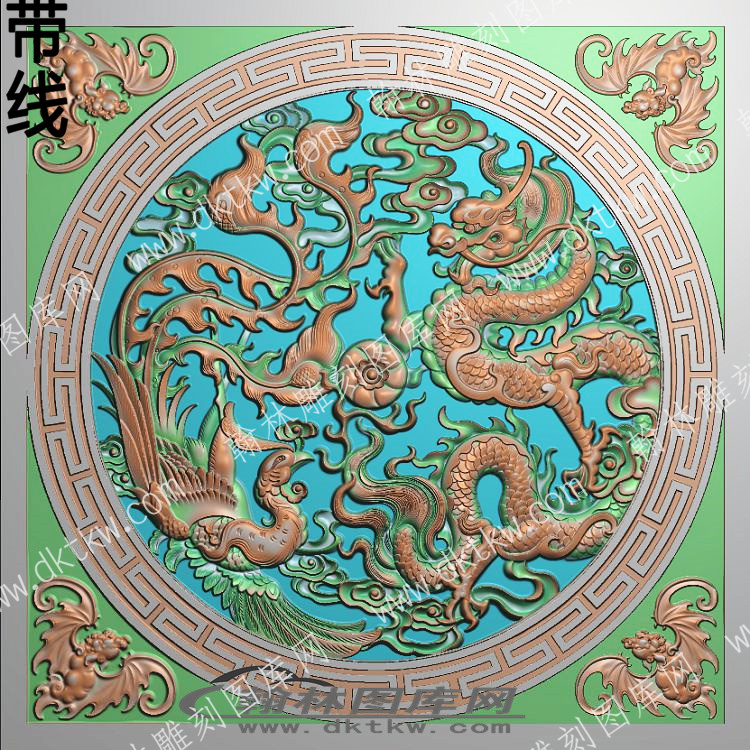 古建窗户蝙蝠凤凰龙带线精雕图（HYCH-024）.jpg