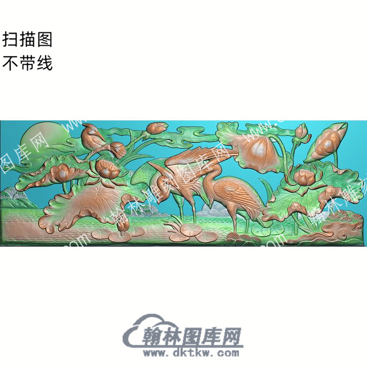 中式白鹭荷花荷叶莲蓬扫描图（ZSZW-025）.jpg