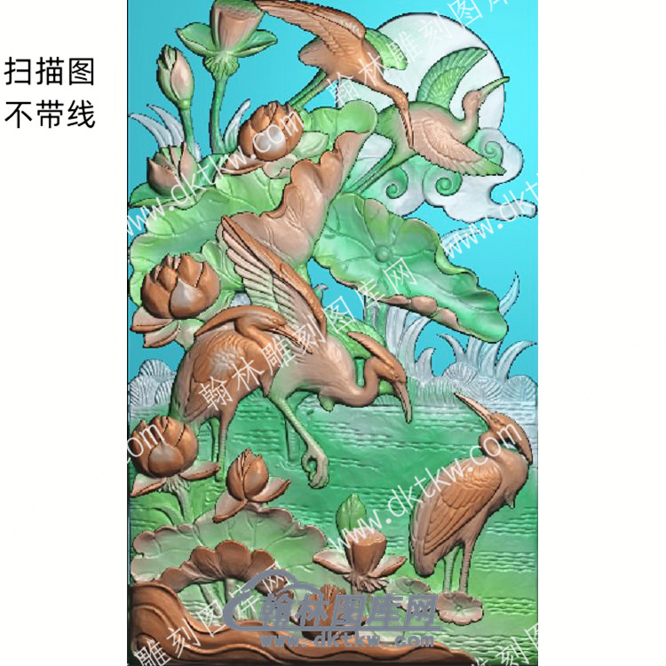 中式白鹭仙鹤莲花荷叶莲蓬扫描图（ZSZW-028）.jpg