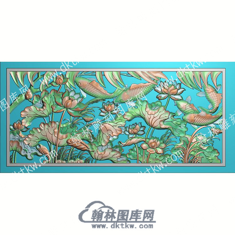 中式荷花鲤鱼莲蓬莲花精雕图（ZSZW-015）.jpg