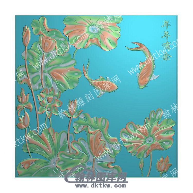 中式年年有鱼鲤鱼莲花莲蓬荷叶精雕图（ZSZW-029）.jpg