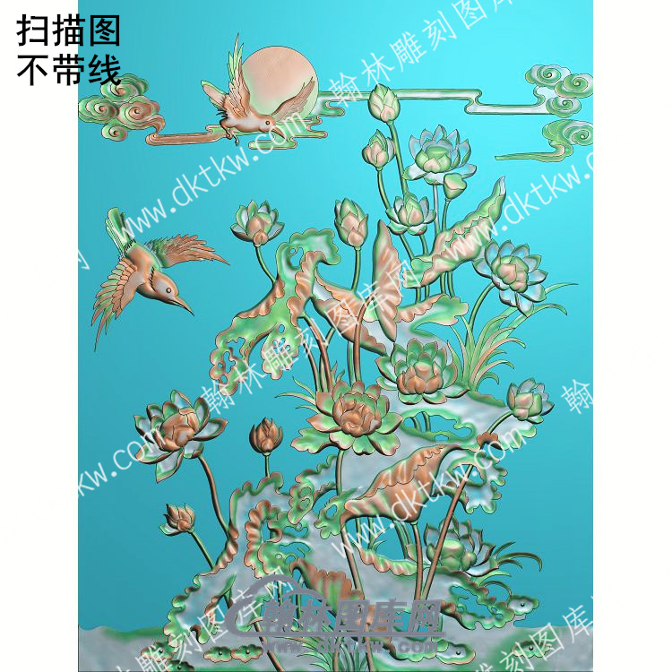 中式鸟荷叶莲花精雕图（ZSZW-074）.jpg