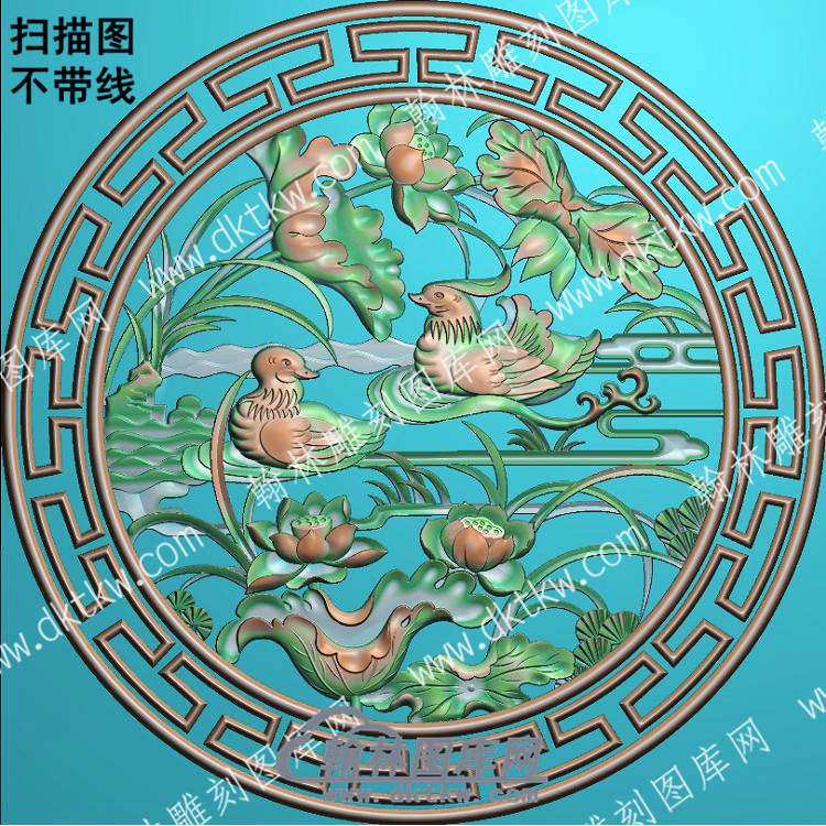 中式鸳鸯莲花荷叶水草圆形扫描图（ZSDW-394）.jpg