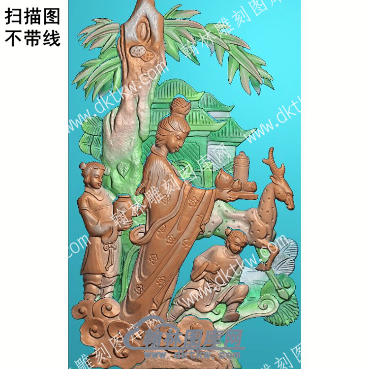 中式麻姑献瑞梅花鹿扫描图（ZSRW-028）.jpg