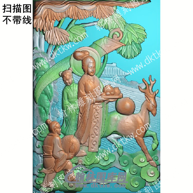 中式麻姑献瑞侍女童子梅花鹿扫描图（ZSRW-025）.jpg