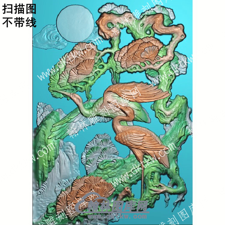 中式迎客松仙鹤扫描图（ZSDW-367）.jpg