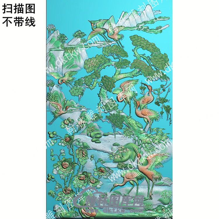 中式迎客松仙鹤扫描图（ZSDW-369）.jpg