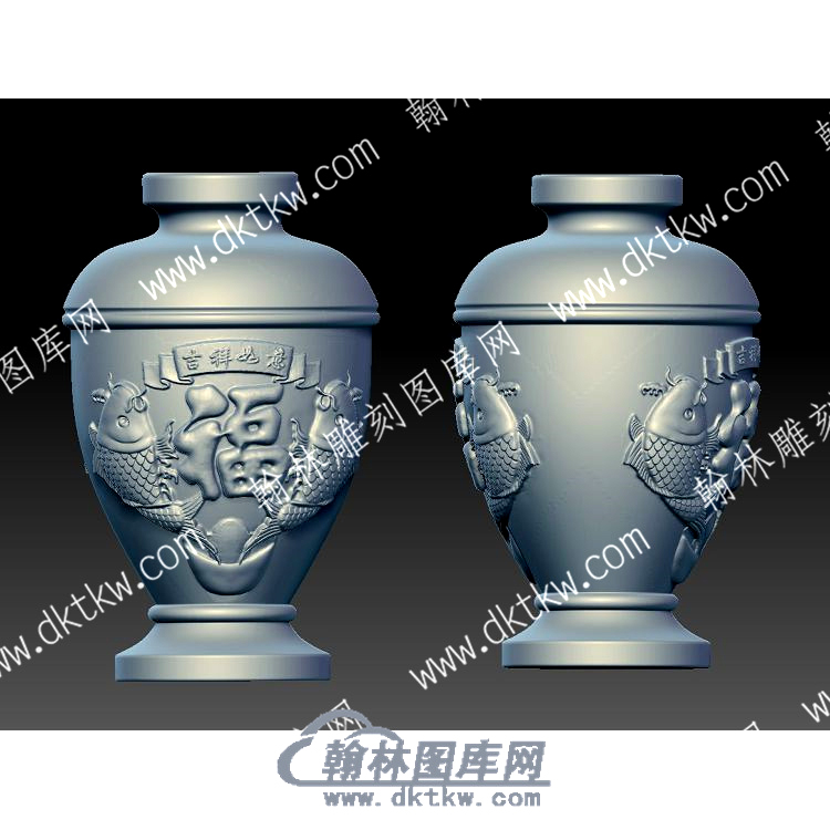 鲤鱼福吉祥如意元宝花瓶立体圆雕图（YDHP-008）.jpg