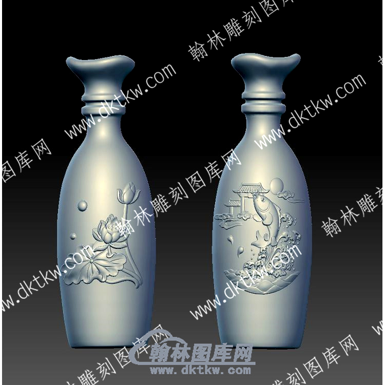 鲤鱼跃龙鱼莲花荷叶花瓶立体圆雕图（YDHP-005）.jpg