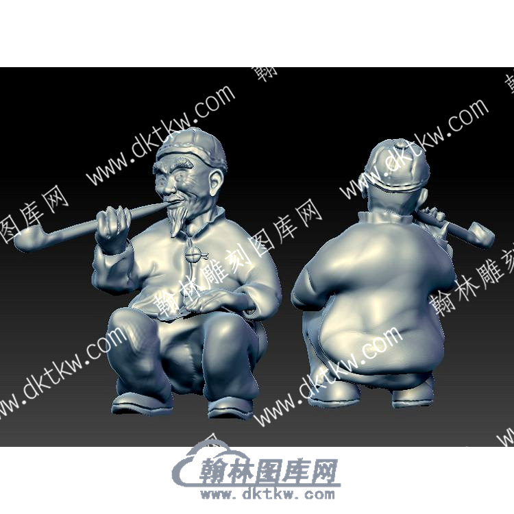 泥塑老人抽旱烟老者立体圆雕图（YDRW-059）.jpg
