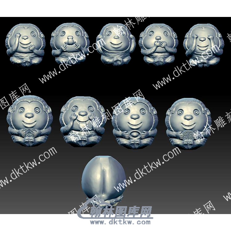 核雕九个猴立体圆雕图（HDDW-007）.jpg