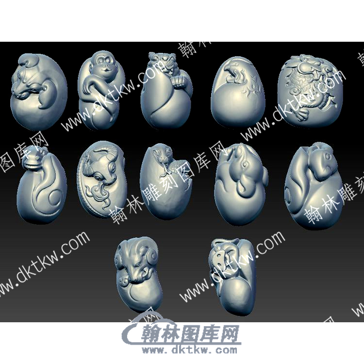核雕十二生肖套图立体圆雕图（HDDW-016）.jpg