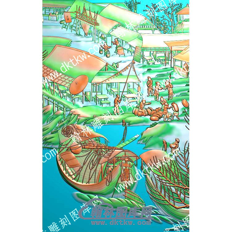 中式山水清明上河图精雕图（ZSSS-052）.jpg