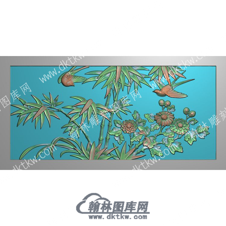 中式竹子菊花鸟精雕图（ZSZW-456）.jpg