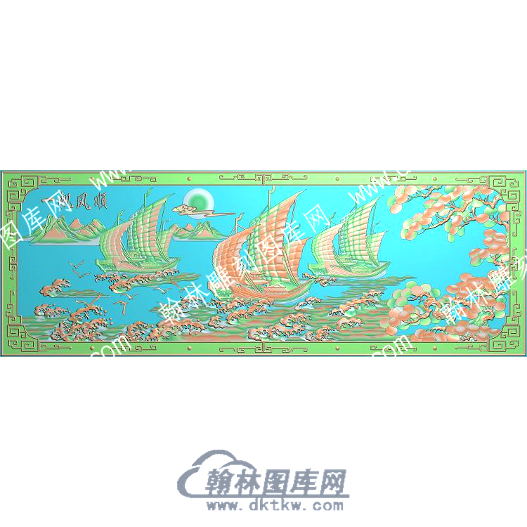 行业石材一帆风顺帆船背景墙精雕图（SCBJQ-018）.jpg