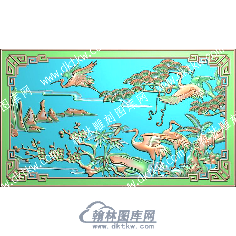 中式梅花鹿竹子松鹤精雕图（ZSZW-407）.jpg