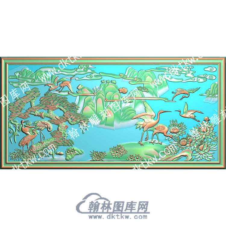 中式祥云花松鹤精雕图（ZSZW-400）.jpg