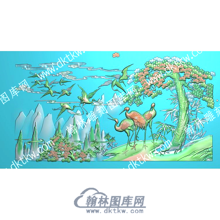 中式竹子山祥云松鹤精雕图（ZSZW-425）.jpg