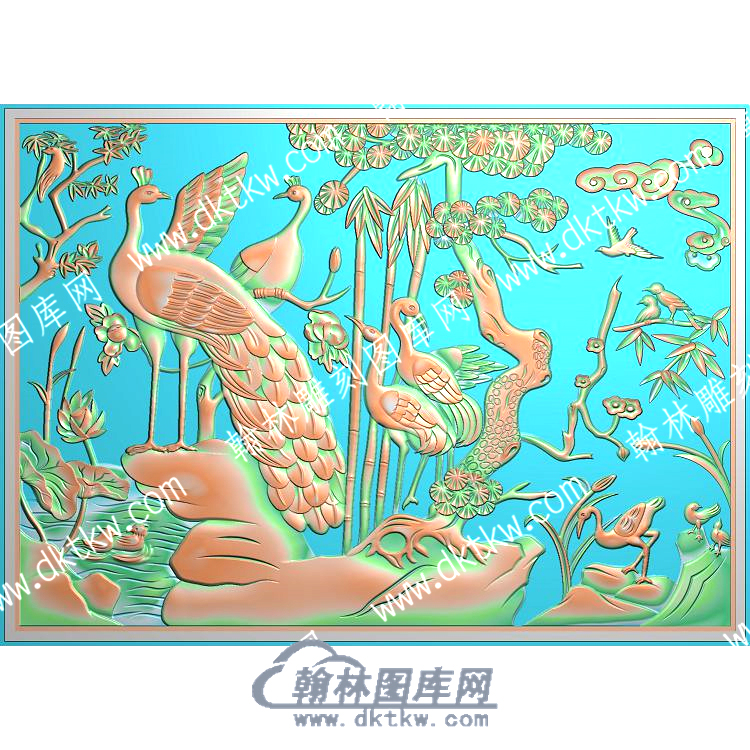 中式竹子松树梅花孔雀精雕图（ZSDW-522）.jpg