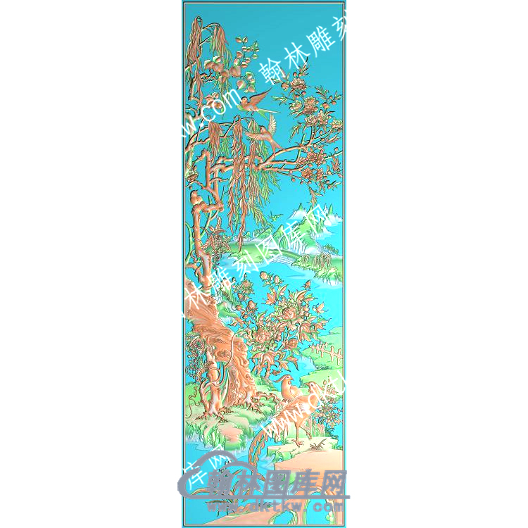 中式柳树花鸟精雕图（ZSDW-549）.jpg