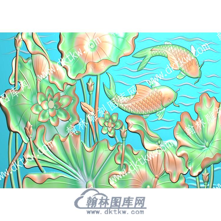 中式荷叶莲花鲤鱼精雕图（ZSZW-173）.jpg