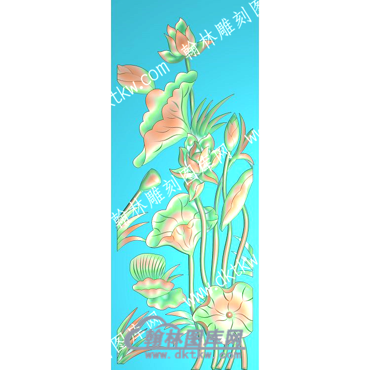 中式荷叶莲花莲蓬水草精雕图（ZSZW-230）.jpg