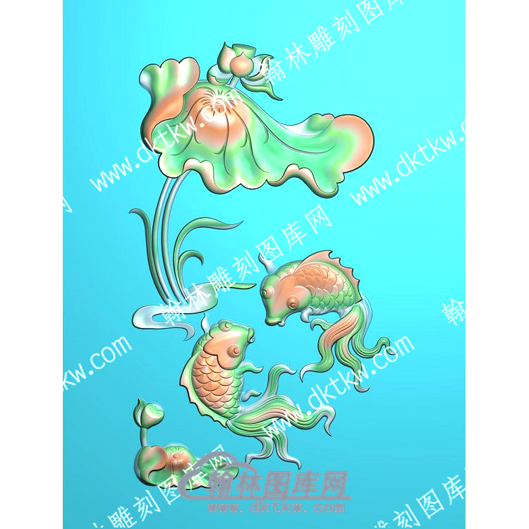中式金鱼荷叶莲花精雕图（ZSZW-252）.jpg