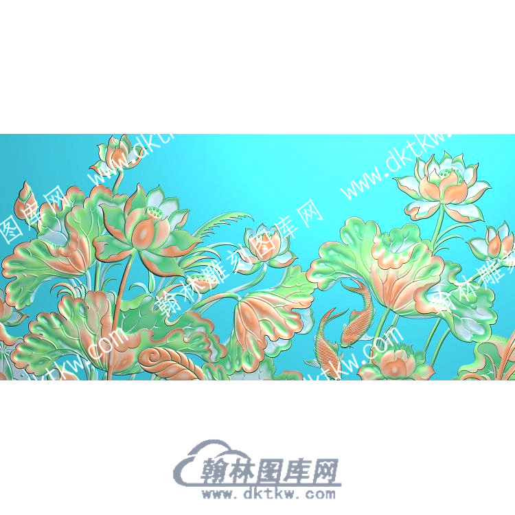 中式鲤鱼莲花荷叶莲蓬精雕图（ZSZW-243）.jpg